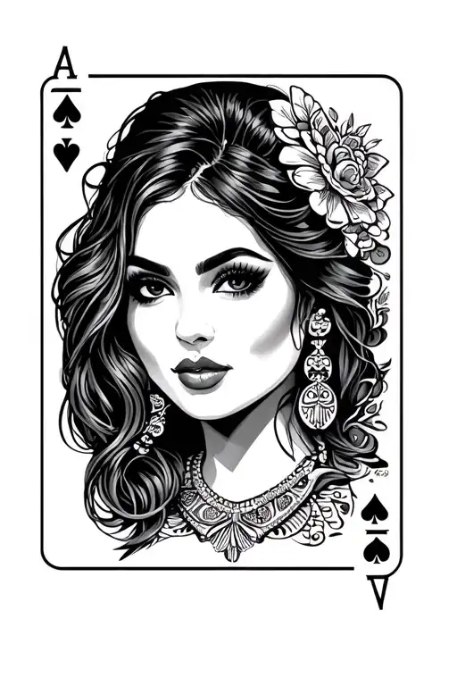 Chicano Style Girls Face With Playing Cards