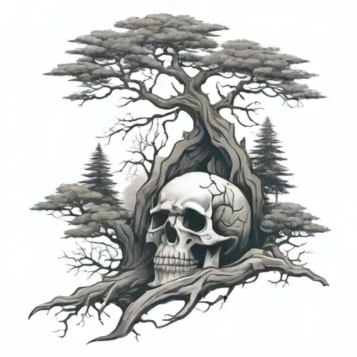 A Skeleton In Its Grave Sprouting Into A Beautiful Pine Tree