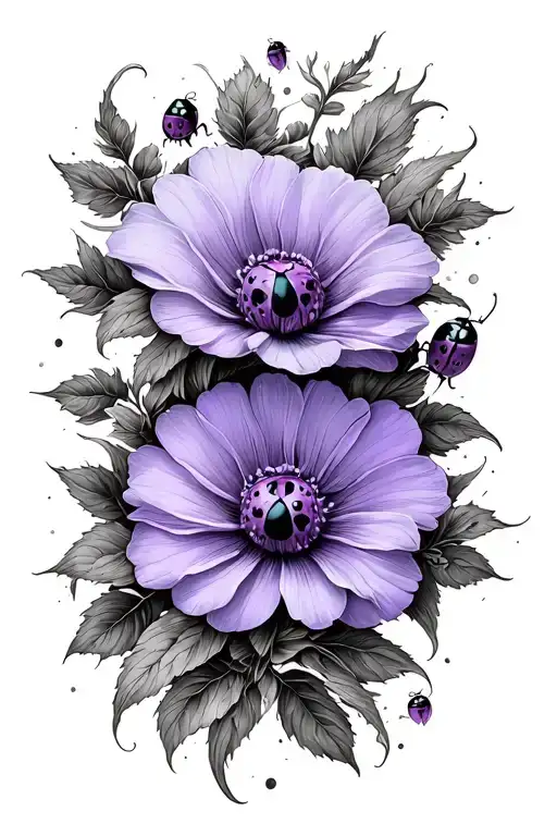 Ladybug And Violet Flower