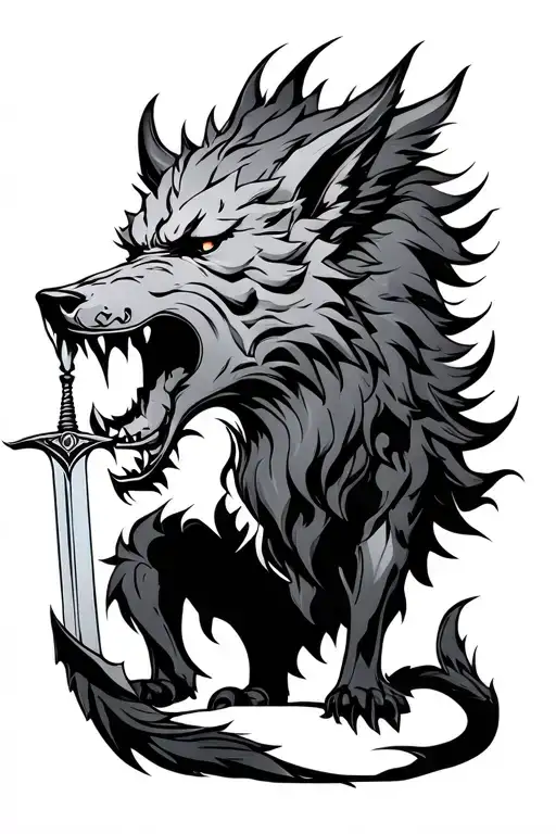 Fenrir With Sword Piercing Mouth Wide Open