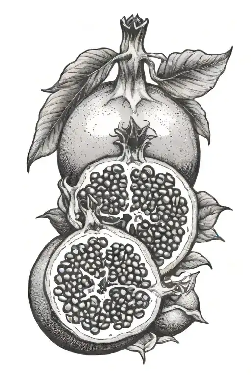 Pomegranate And Tangerine Cross Section Fine Line