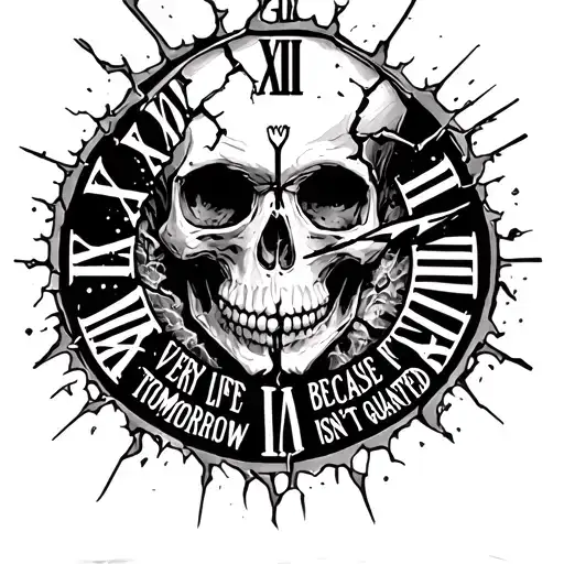 Skull And Broken Clock Saying Live Life Every Day Because Tomorrow Isn't Guaranteed