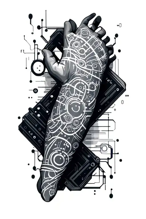 Tech Themed Forearm Sleeve Tattoo With Binary And Coding Symbols