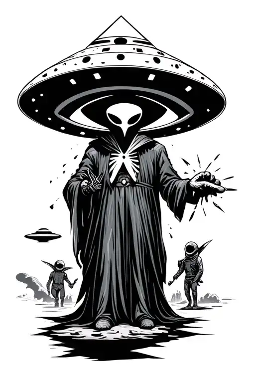 Plague Doctor With Illuminati Eye And Alien Ufo Abducting