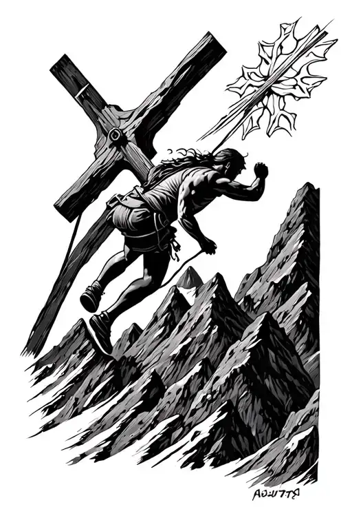 Climbing Runner And Mountains Kreuz