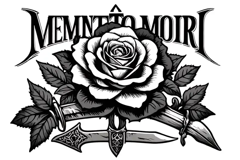 Memento Mori Text With A Rose And Dagger Beneath It