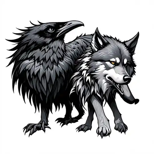 Raven And Fenrir Viking Norse Wolf