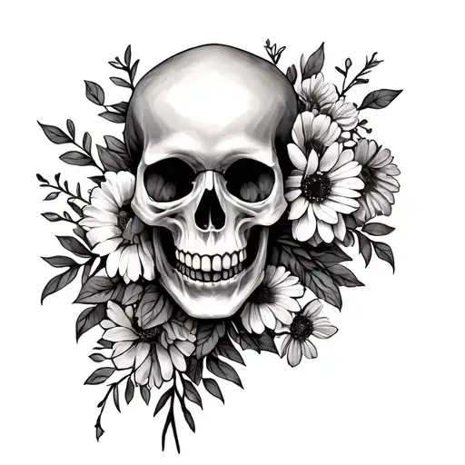 Skull Hand With Birth Flower Bouquet