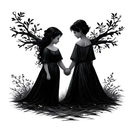 Sister And Brother Holding Hands Looking