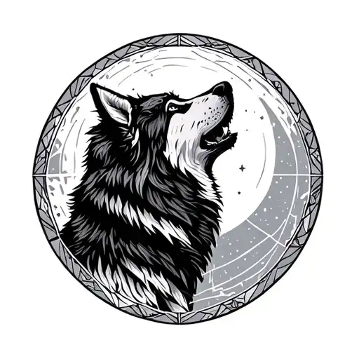 Round Geometric Design Inside The Wolf Howling At The Moon