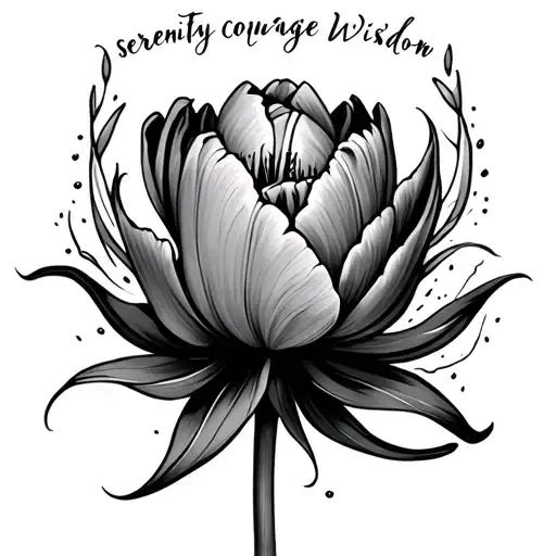 Tulip Flower With Serenity Courage Wisdom Written Inside Surrounded