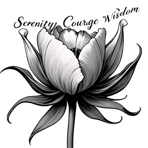 Tulip Flower Outline With Serenity Courage Wisdom Written Inside Surrounded