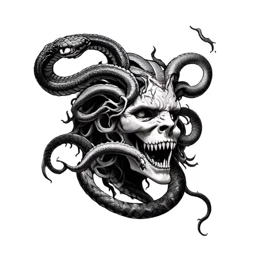 Medusa Head With Aggressive Scar And Snakes