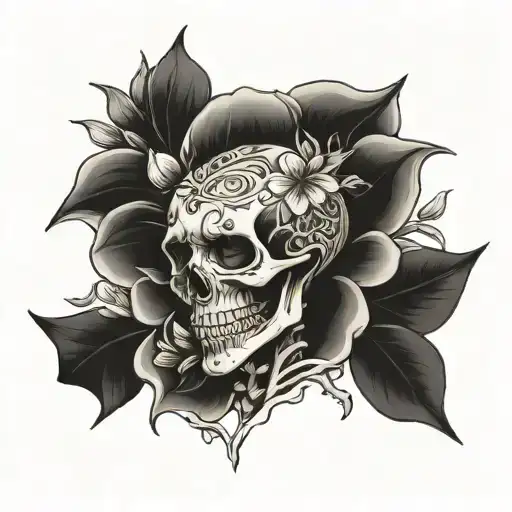 Skeleton And Flowers Growing