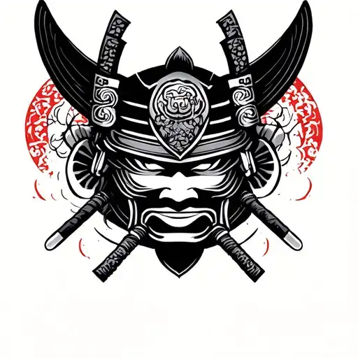 Samurai Mask And Japanese Wawes