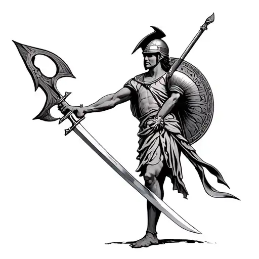 Sagittarius Standing With Roman Helmet And Sword In Hand