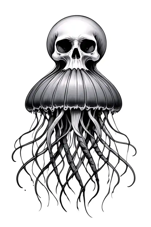 Jellyfish With A Skull Face Line Art
