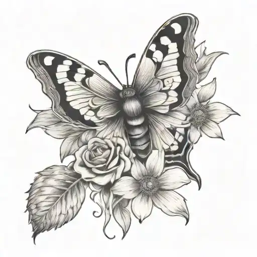 Moth And Flowers Growing