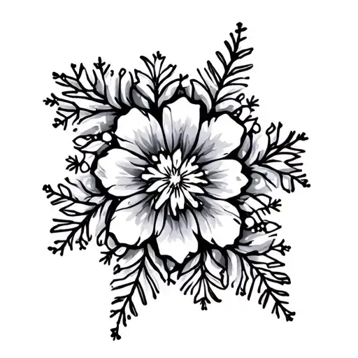 Snow Flakes And Flowers Intertwined