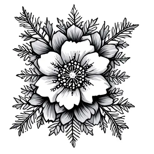 Snow Flakes And Flowers
