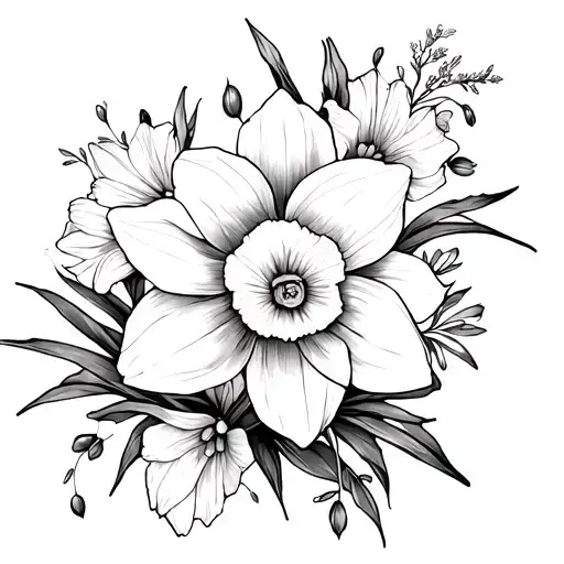 A Simple Fine Line Floral Cross That Has Daffodil Gladiolus Aster And Narcissus And Flows Good