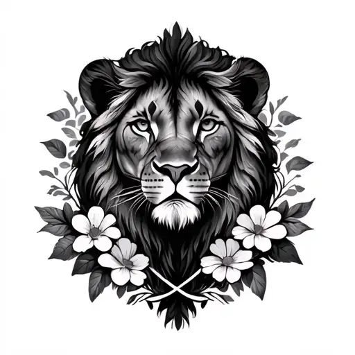 Lioness Mandala And Flowers Intertwined