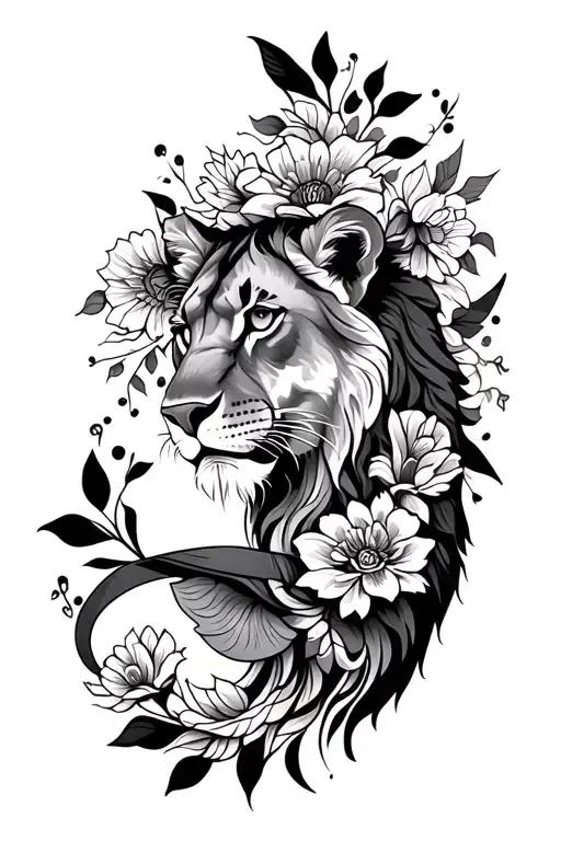 Lioness Mandala And Flowers Intertwined Leg Sleeve