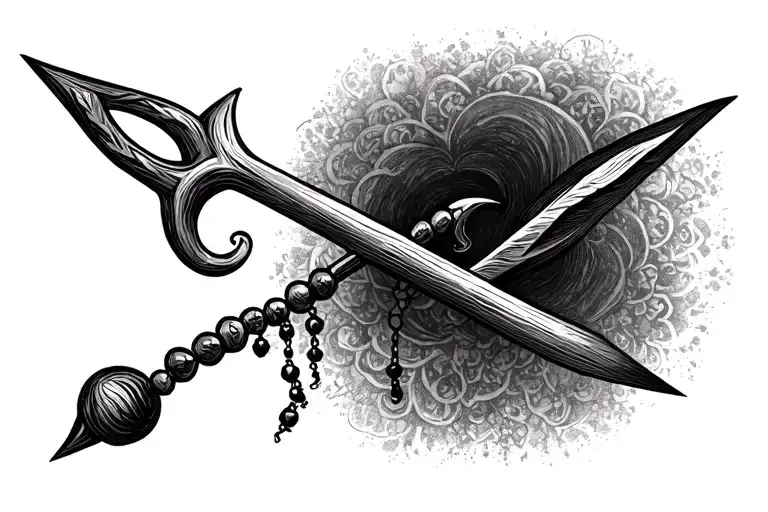 Trishool Trident And Then Text In Shivkanya In Hindi English With Hanging Rudraksh Beads At The End