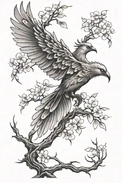 Cherry Blossom Tree And Phoenix Bird