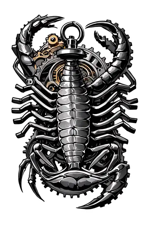 Scorpion Pocket Watch Mechanism Intertwined Surrounded By Gears