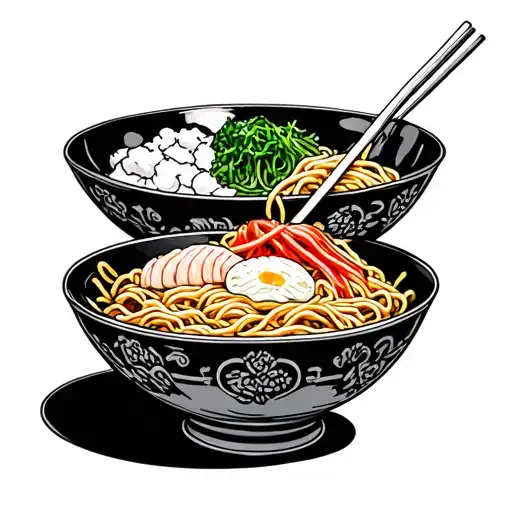 Bowl Of Ramen With Ornate Bowl Filled With Ingredients