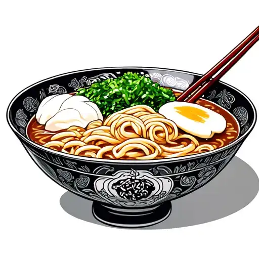 Single Bowl Of Ramen With Ornate Bowl Filled With Ingredients