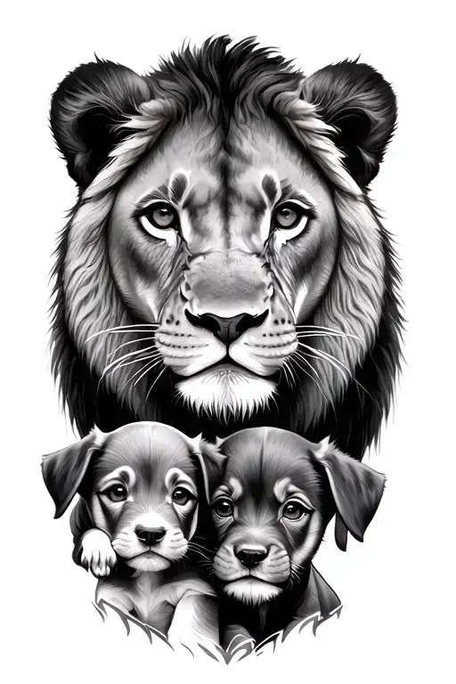 Lioness And 2 Puppies Being A Boy And A Girl