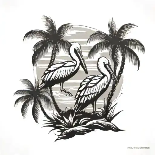 Palm Trees And Pelican And 813