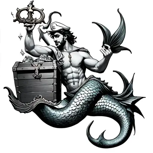 Gay Sailor Merman Playing A Triton Holding A Treasure Chest