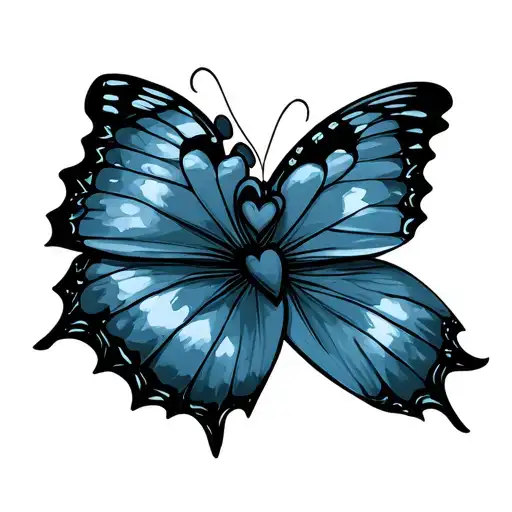 Blue Butterfly With 3 Hearts Intertwined