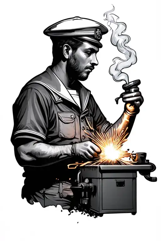 Sailor Smoking While Welding