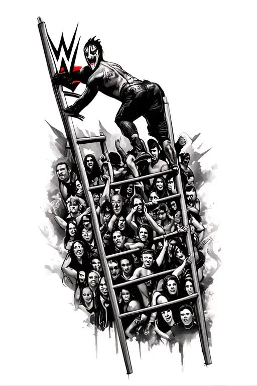 Wwe Jeff Hardy On Ladder With Crowd Climbing A Large