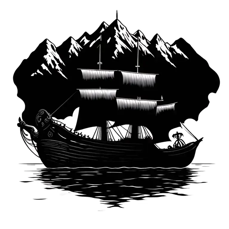 Viking Ship On The See With Mountain Landscape