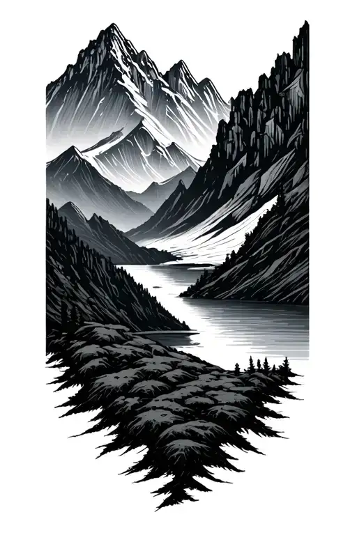Minimalist Mountain Scene