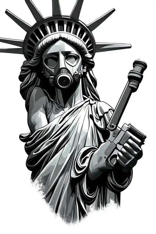 Statue Of Liberty In A Gas Mask Holding A Gun