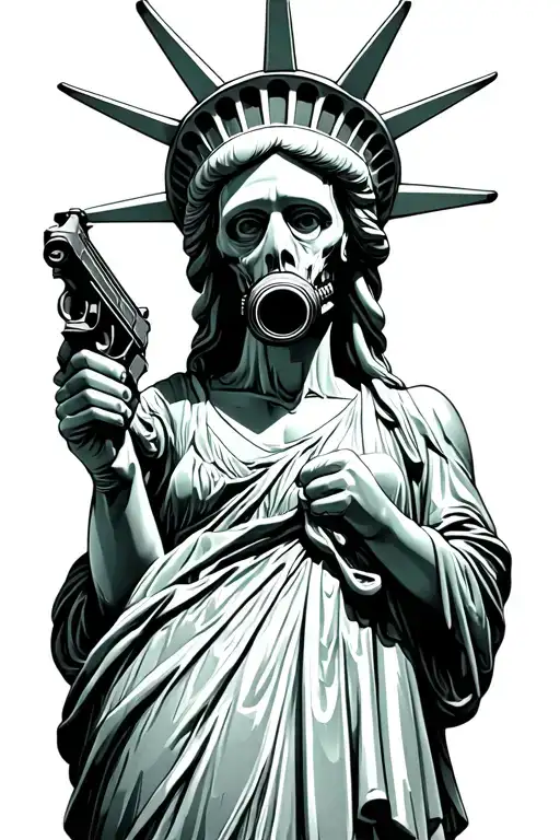 Zombie Statue Of Liberty In A Gas Mask Holding A Gun