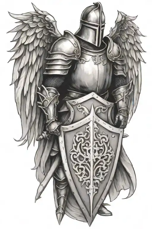 Knight With Shield With Cross And Wings