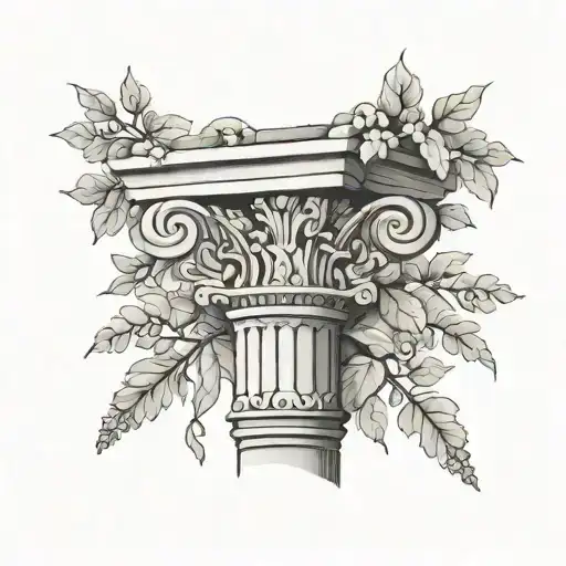 Broken Greek Column With Greenery