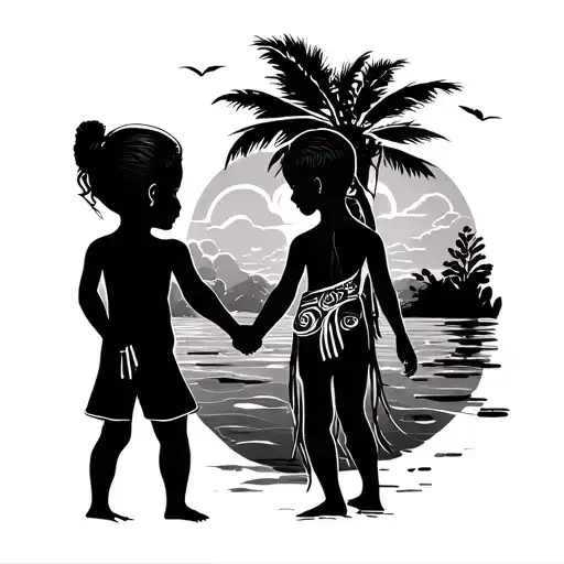 Samui With Two Children Holding Hands