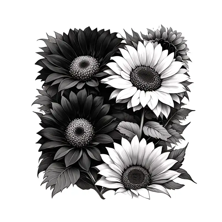 Zinnias And Sunflowers Long Greens Stems Forming The Shape