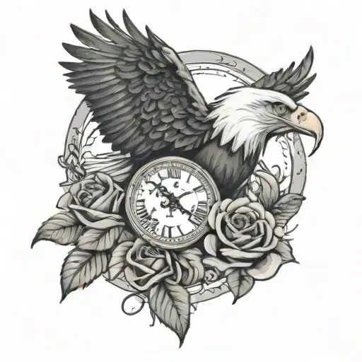 Eagle With Rose And A Clock Face