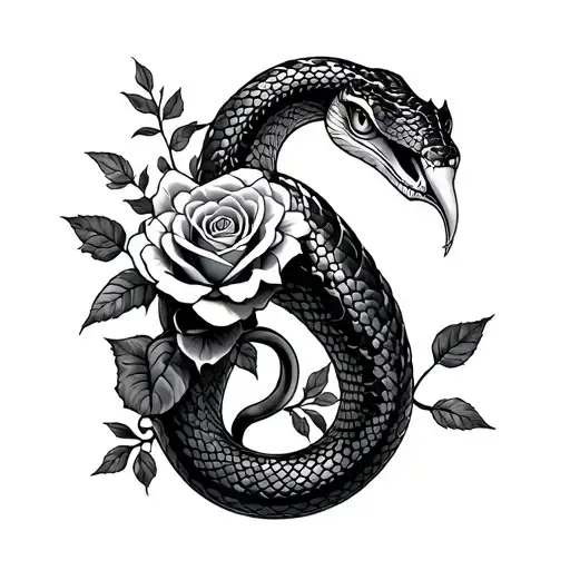 Big Agressive Snake With Roses
