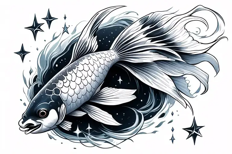 Ethereal Koi Fish With Shooting Stars