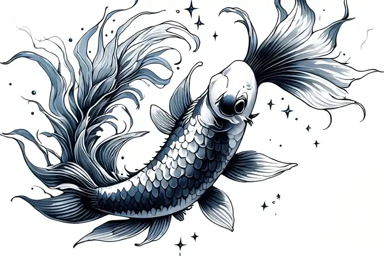 Ethereal Koi Fish With Shooting Stars